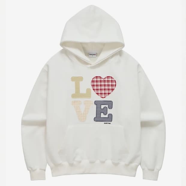 밈더워드로브 헬로 월드 패치워크 LOVE 후드티_화이트 m 사이즈