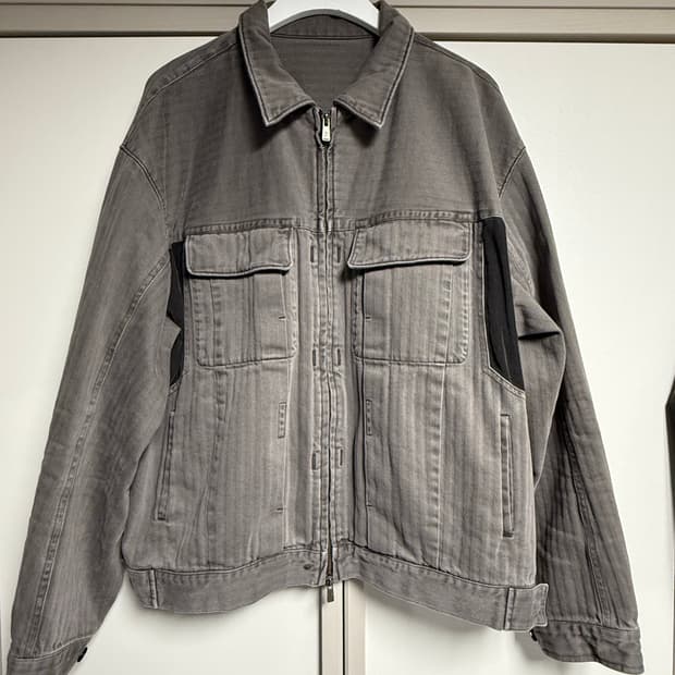 (4) 폴리테루 헤링본트윌 집 트러커 자켓 그레이