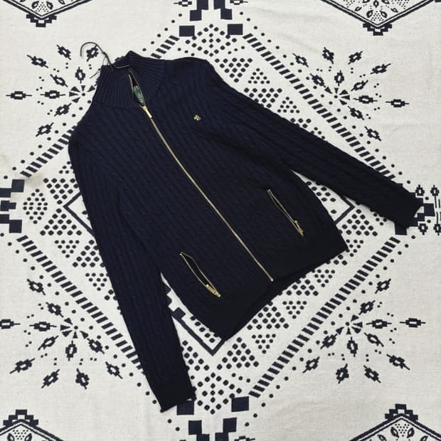 폴로 랄프로렌 금장 네이비 꽈배기 니트 가디건 M P00012