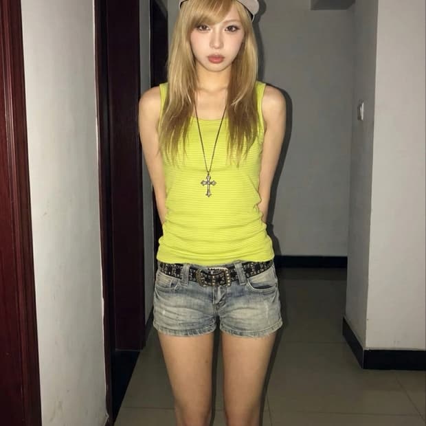 유니클로 스트라이프 라임 슬리브리스 나시 