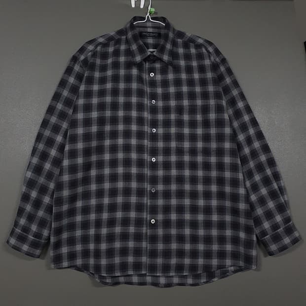 110 (2XL) YSL 입생로랑 울 모 체크 셔츠 그레이 빅사이즈 희귀
