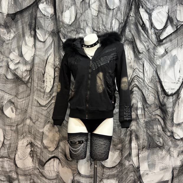 Y2K Fur hoodie patch bomber jacket