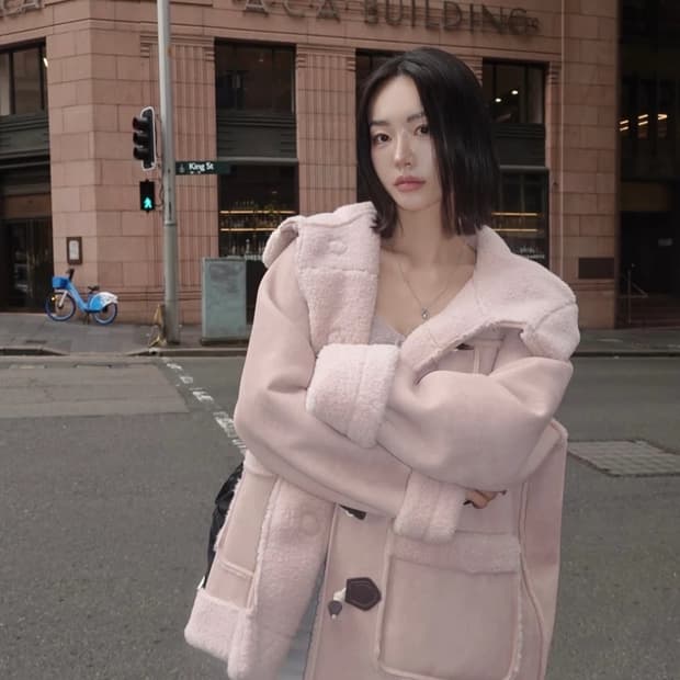 페일제이드 Duffle Shearling Hooded Coat 핑크