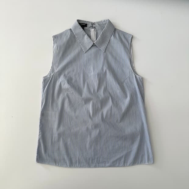 질샌더 jil sander navy 스트라이프 슬리브리스 블라우스