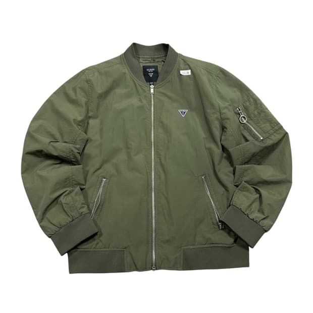✨ (만원 빈티지) 게스 카키 은장로고 블루종 바람막이 자켓 