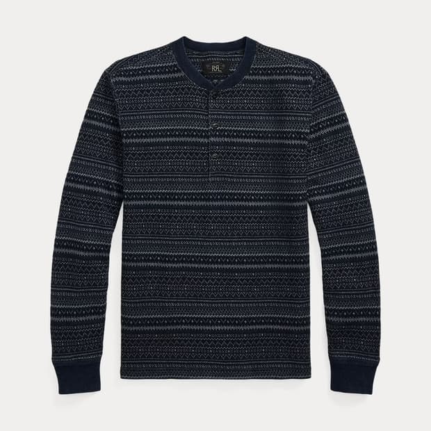 RRL 인디고 자카드 헨리 셔츠