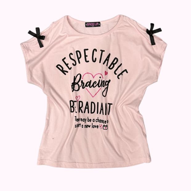 ribbon shoulder kitsch pink t-shirt