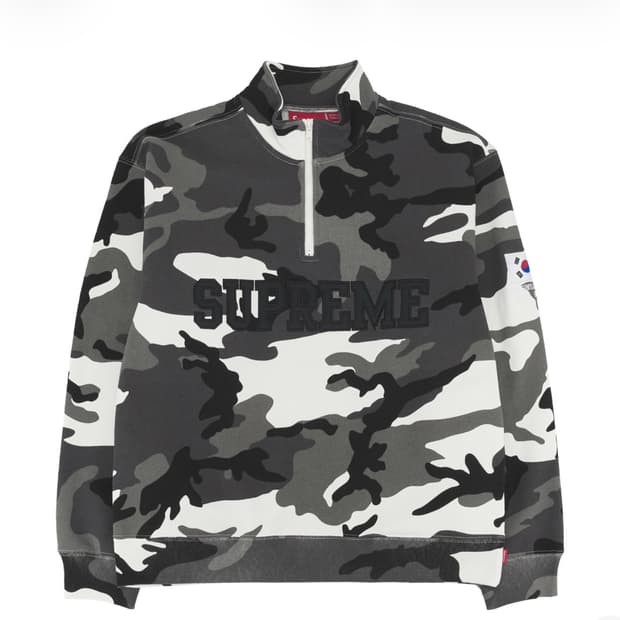 [L]슈프림 샵 플래그 하프 집 풀오버 스노우 카모 서울