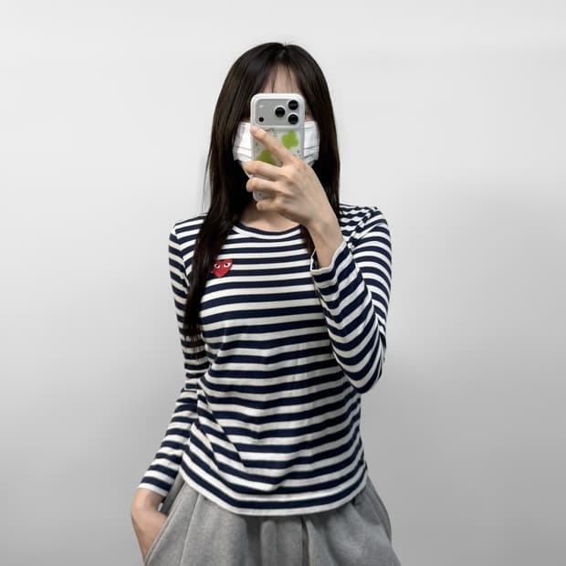 꼼데가르송 하트 와펜 스트라이프 보더티