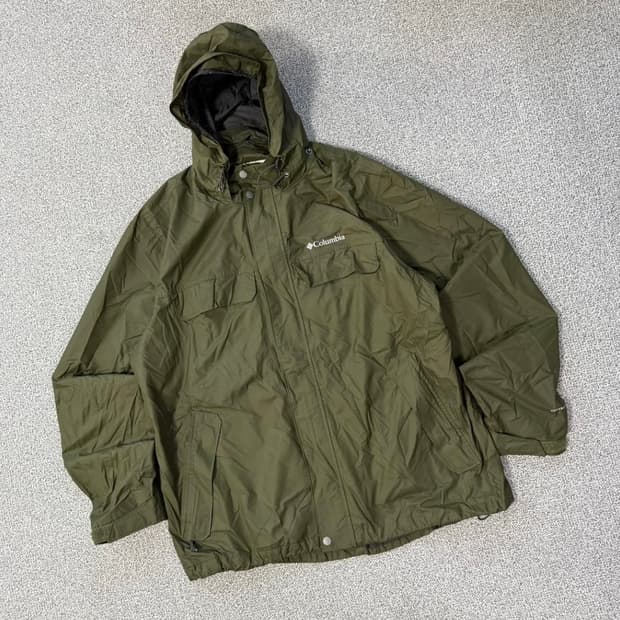 컬럼비아 올리브색 후드 바람막이 자켓 xl