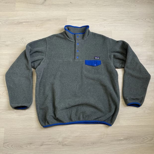 90s 파타고니아 신칠라 스냅-T 플리스 그레이/코발트블루