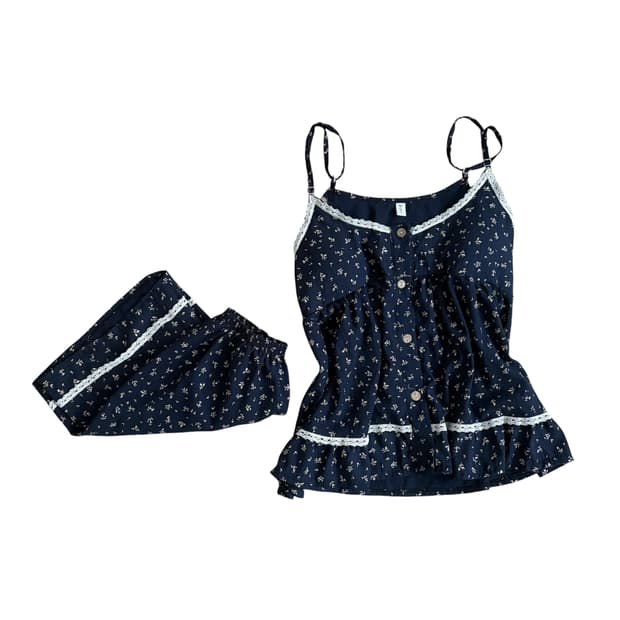 Vintage 나시 + 반바지 잠옷 set 