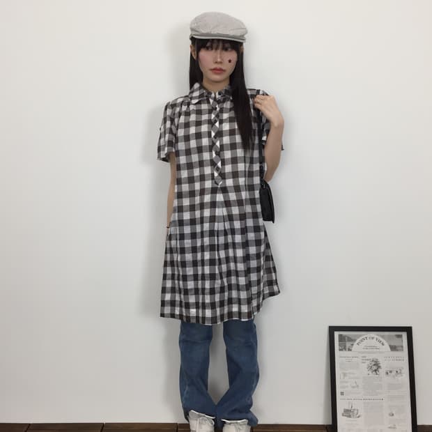 'Vert Dense' Checked Midi Onepiece