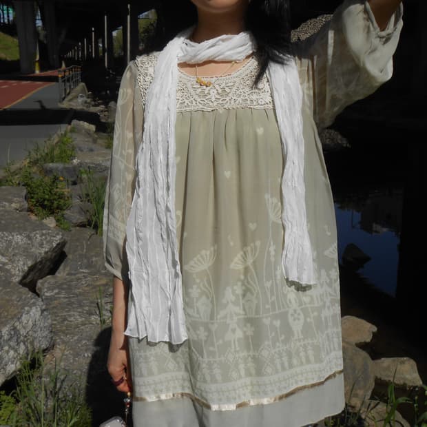 애쉬 그린 레이스 원피스