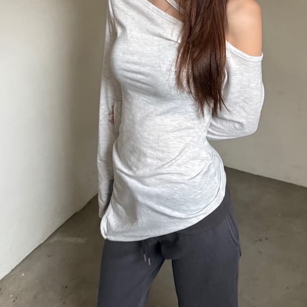  슬립오퍼 Unbal slit t 레이어드 슬림 트임 기본티셔츠 (멜란지