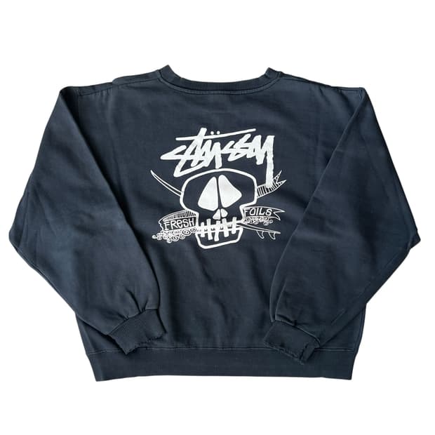 빈티지 90s STUSSY 스컬 그래픽 스웻셔츠