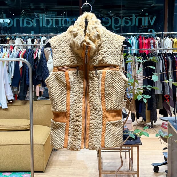 저스트 카발리 브라운 00s 퍼 베스트 자켓 