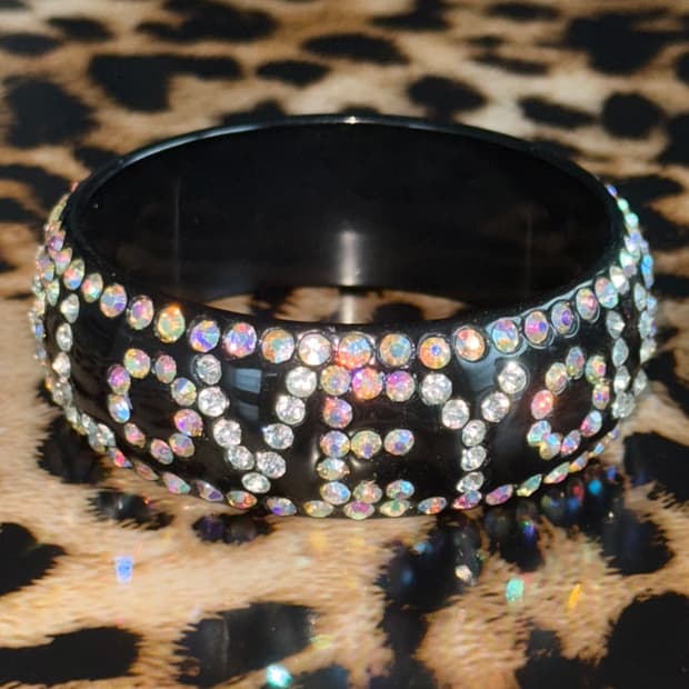 I LoVE YoU ♡ 갸루 펑크 emo 큐빅 블랙 뱅글 팔찌