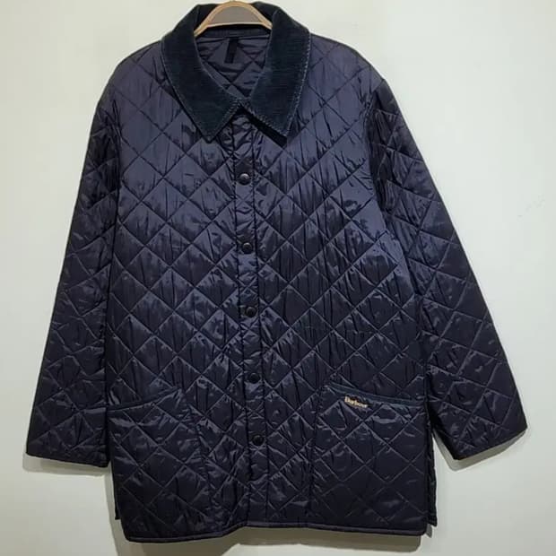 (XL) 바버 퀼팅자켓 네이비 누빔점퍼 코듀로이 카라넥 