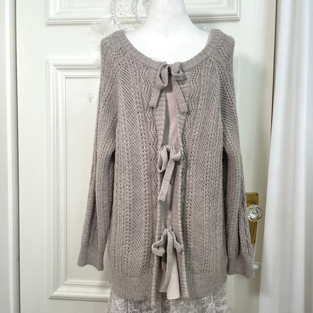 SM2 lavender gray bow point cardigan