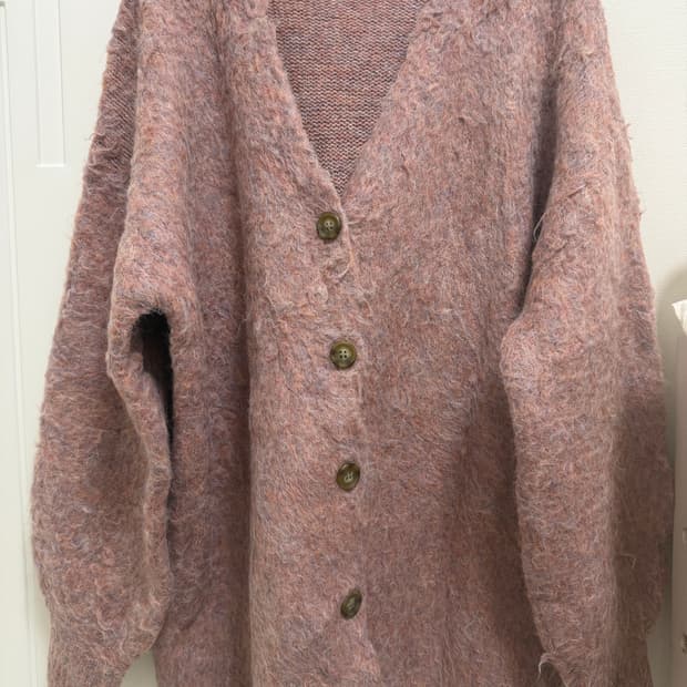 헤어리 모헤어 핑크 니트 가디건