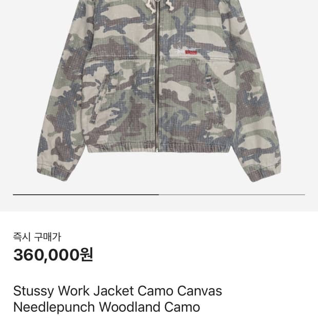 스투시 워크 자켓 카모 캔버스 니들펀치 우드랜드