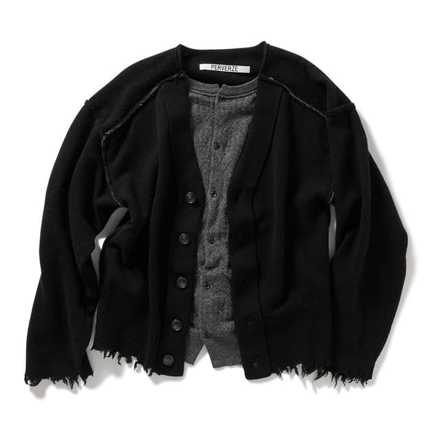 [F]퍼버즈 25fw 램스 울 레이어드 가디건/블랙
