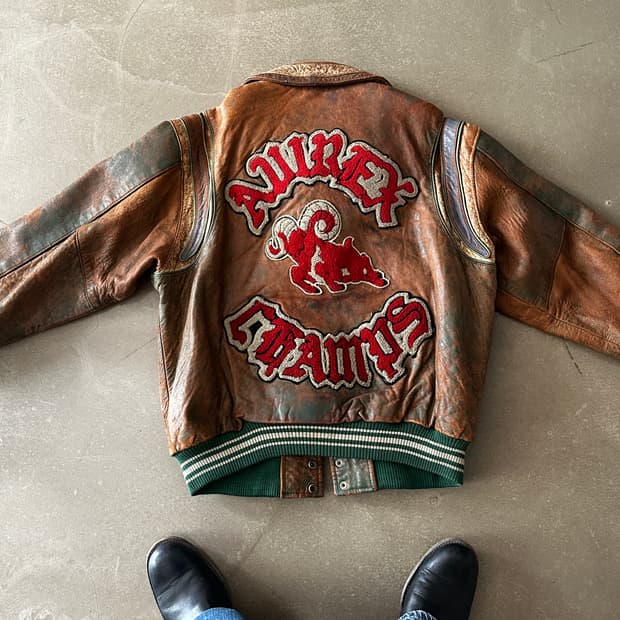 90s Avirex 아비렉스 스톤워싱 레더 바시티 자켓