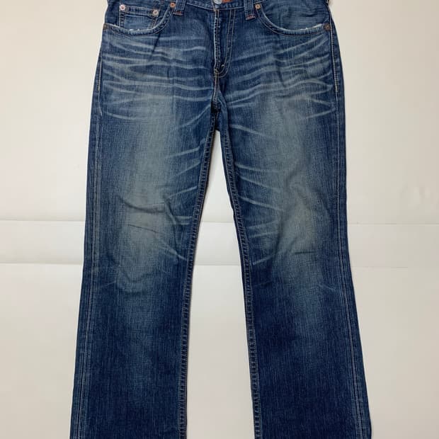 리바이스 재팬라인 507 셀비지 세미 부츠컷 워싱 데님 팬츠