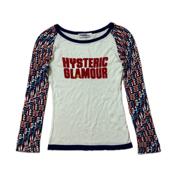 히스테릭글래머 레터링 스타 성조기 니트 롱슬리브 긴팔티