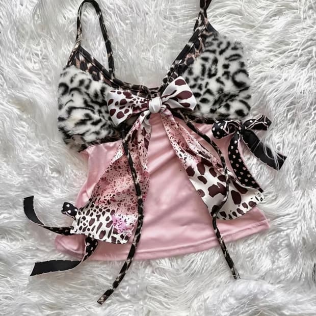 갸루 호피 리본 나시 