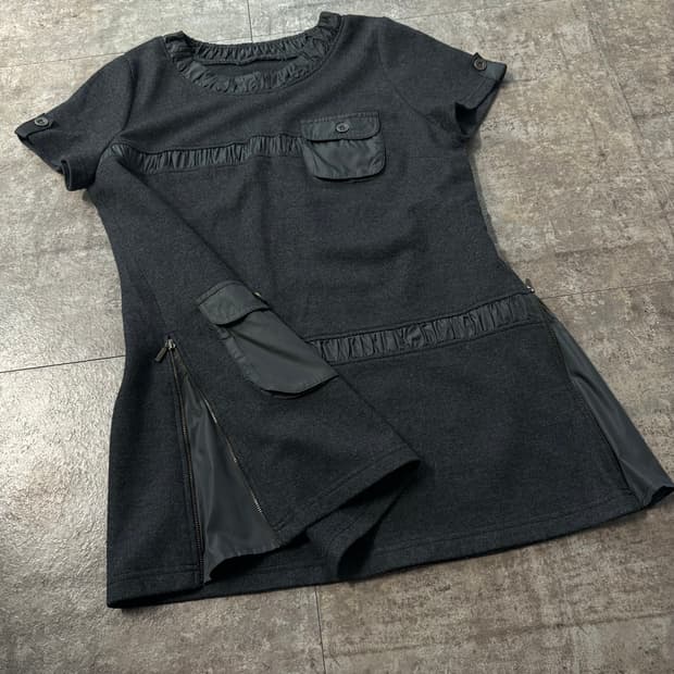 울 사이드 지퍼 포켓 디테일 탑