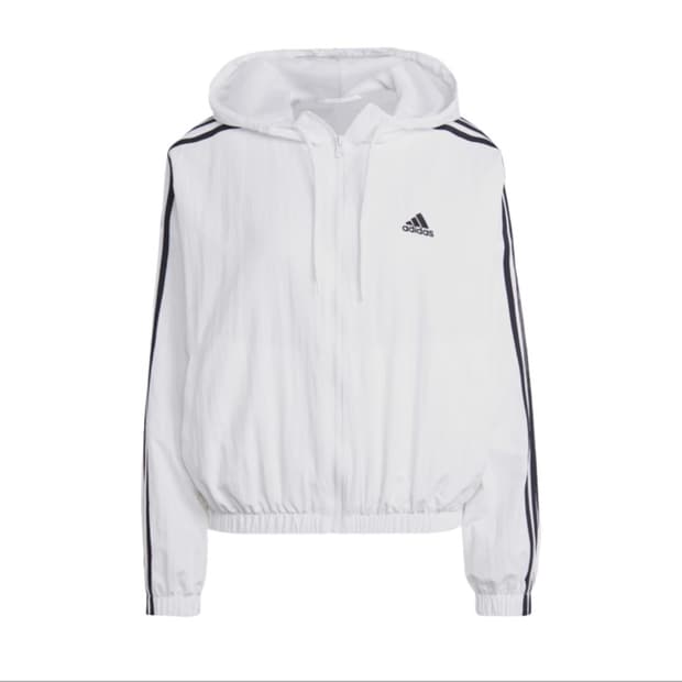 (W) 아디다스 에센셜 삼선 우븐 윈드브레이커 자켓 화이트 - KR 사이
