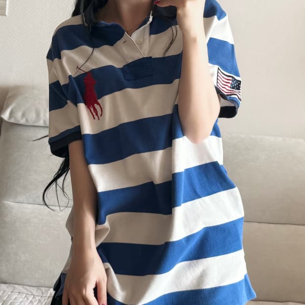 폴로 랄프로렌 스트라이프 성조기 카라 반팔