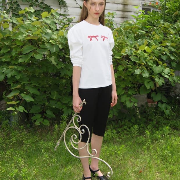 sinoon 시눈 리본 퍼프 롱 슬리브 티셔츠 (화이트) 