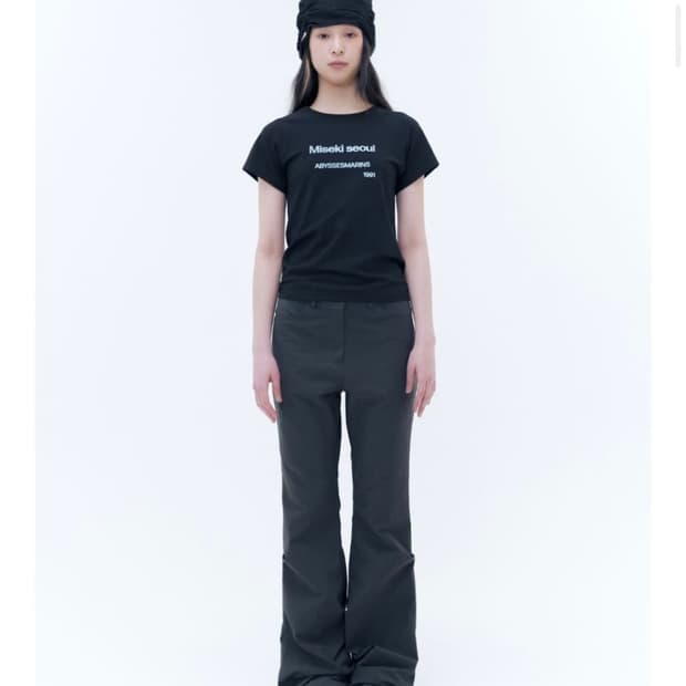 Cotton shirring bootscut pants CHARCOAL