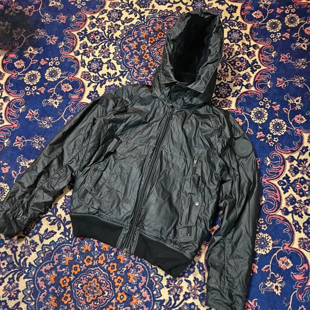 벤셔먼 00's 나일론 왁싱 바이커 후드 숏 자켓 