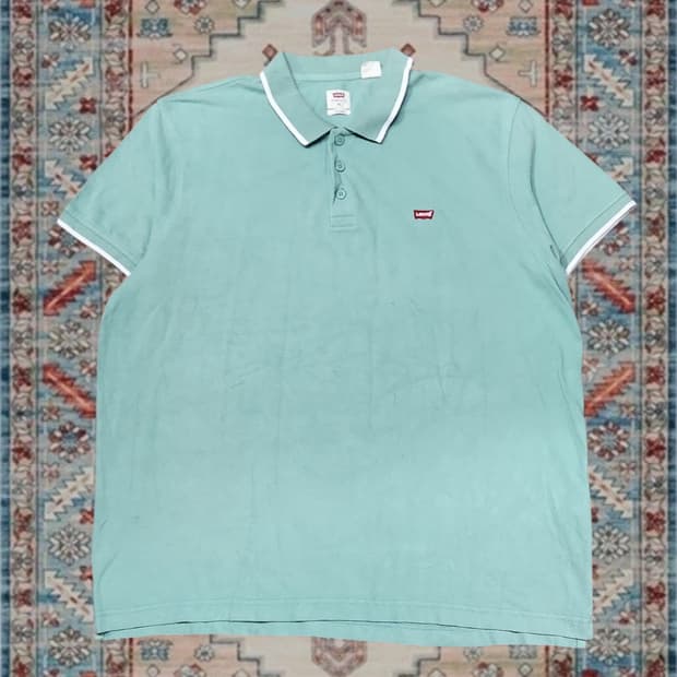 Levi's 아메카지 무드 애플민트 배색 라인 칼라 반팔 카라티 XL