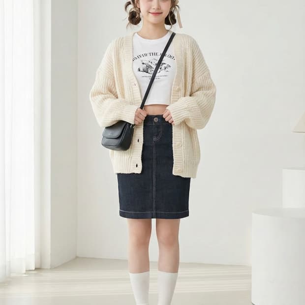 캘빈클라인진 스티치 포인트 데님 스커트