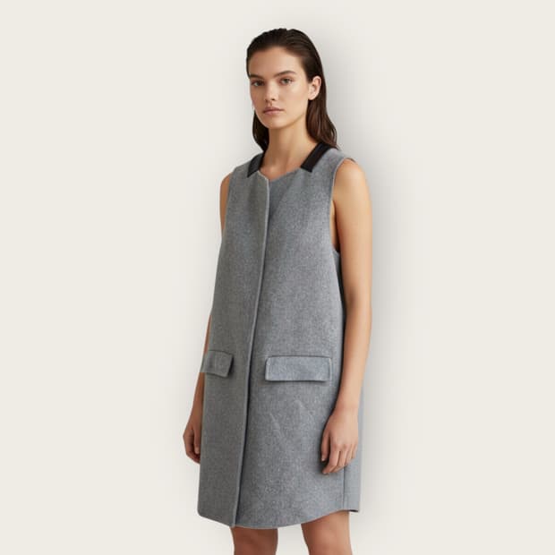 40/ 에르메스 레더 트리밍 울 코트 베스트