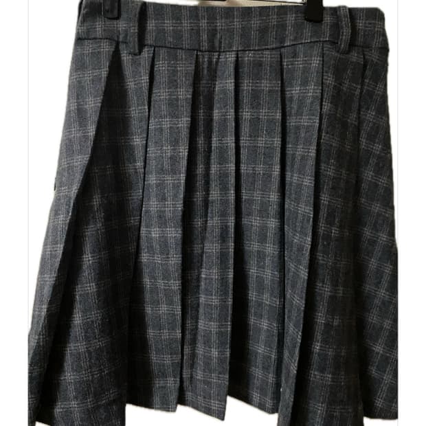 플리츠 체크 그레이 미디스커트