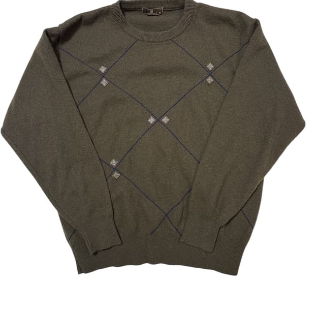 카키 포인트 아가일 긴팔 니트