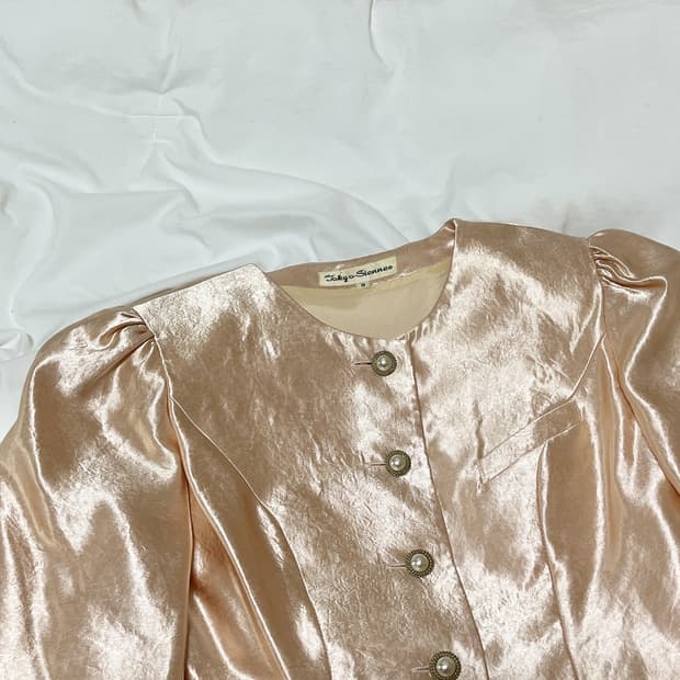 빈티지 ) 핑크베이지 새틴자켓