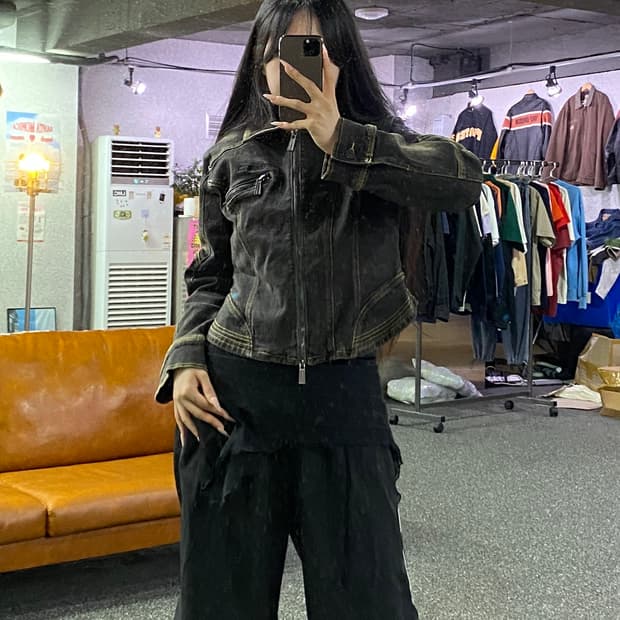 프렌다 빈티지 워싱 데님 라이더 자켓 B5378