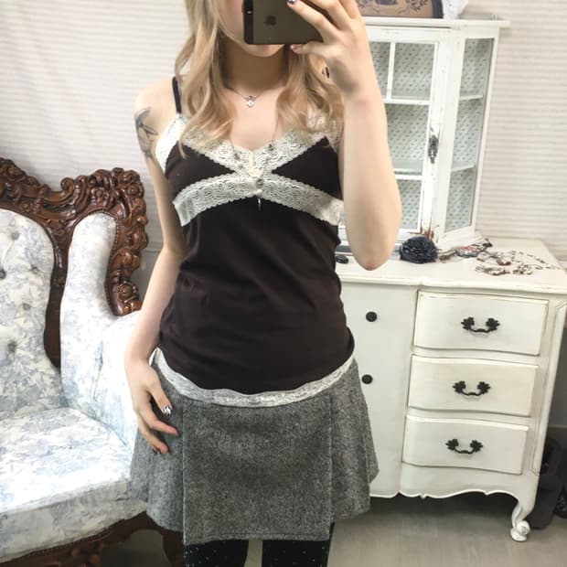 jpn vintage  brown lace sleeveless