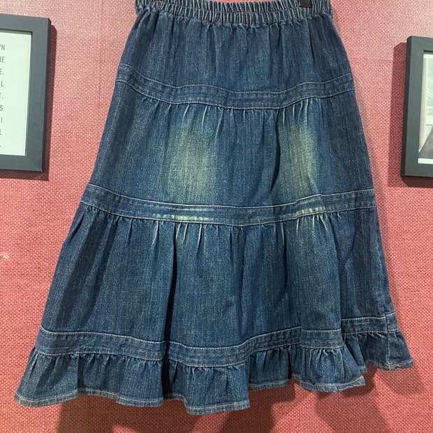 데님 캉캉 롱 스커트