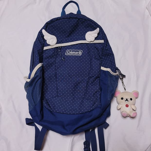 일본 빈티지 블루 도트 백팩 coleman 콜맨 가방 지초이 코이세이오