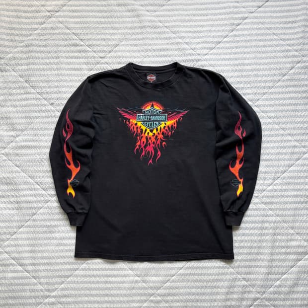 90s 빈티지 할리데이비슨 플레임 롱슬리브 티셔츠