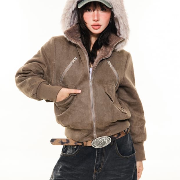 털자켓 오네갸루 퍼후드 