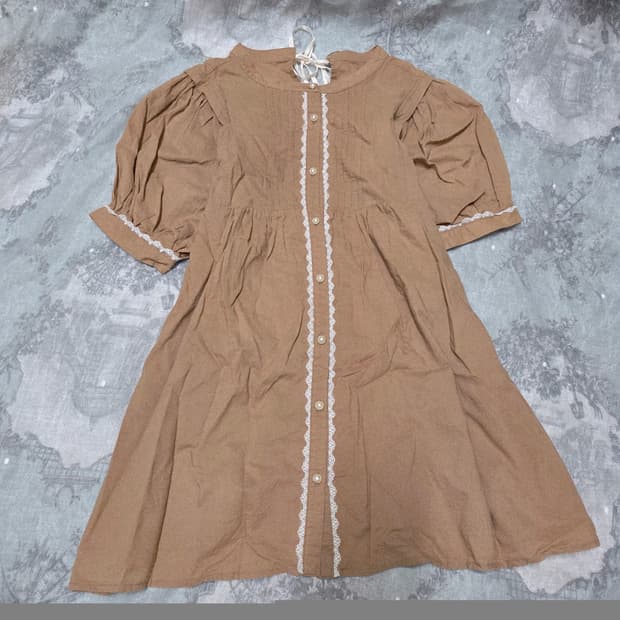 엑시즈팜 리본 레이스 브라운 튜닉 원피스 모리 모리노가토 하나모토